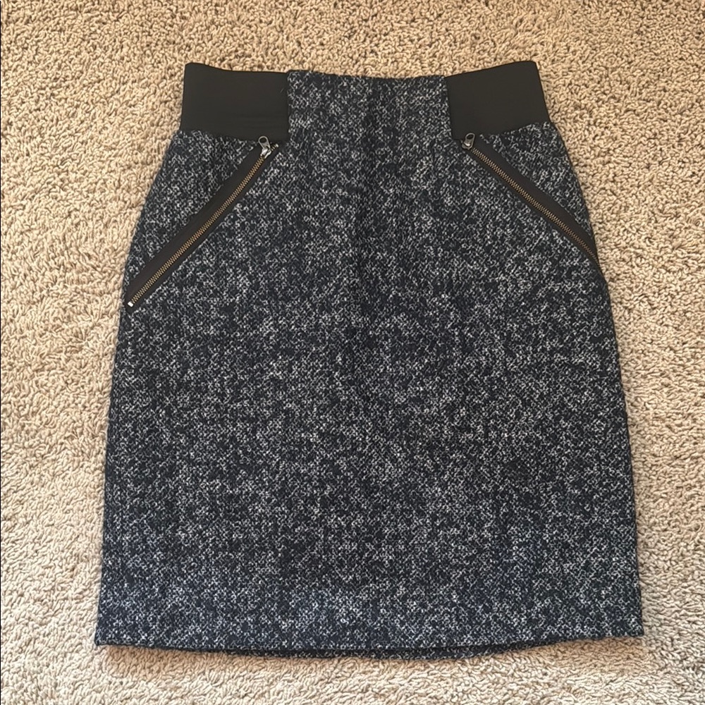 Halogen Charcoal, Blue, and Black Tweed Pencil Skirt